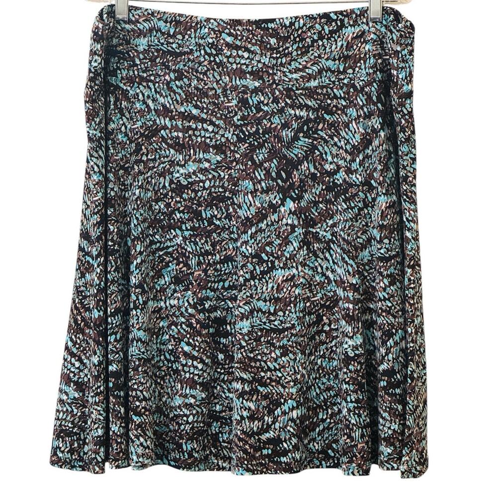 DressBarn Brown Black Teal A-Line Midi Skirt Elastic Waist Size XL